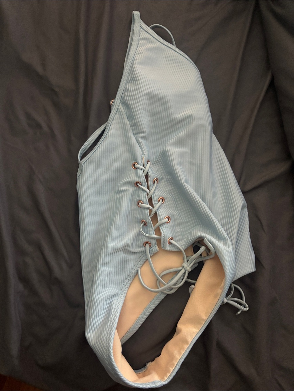 Light Blue Ribbed One-Piece Swimsuit - Picture 2 of 4